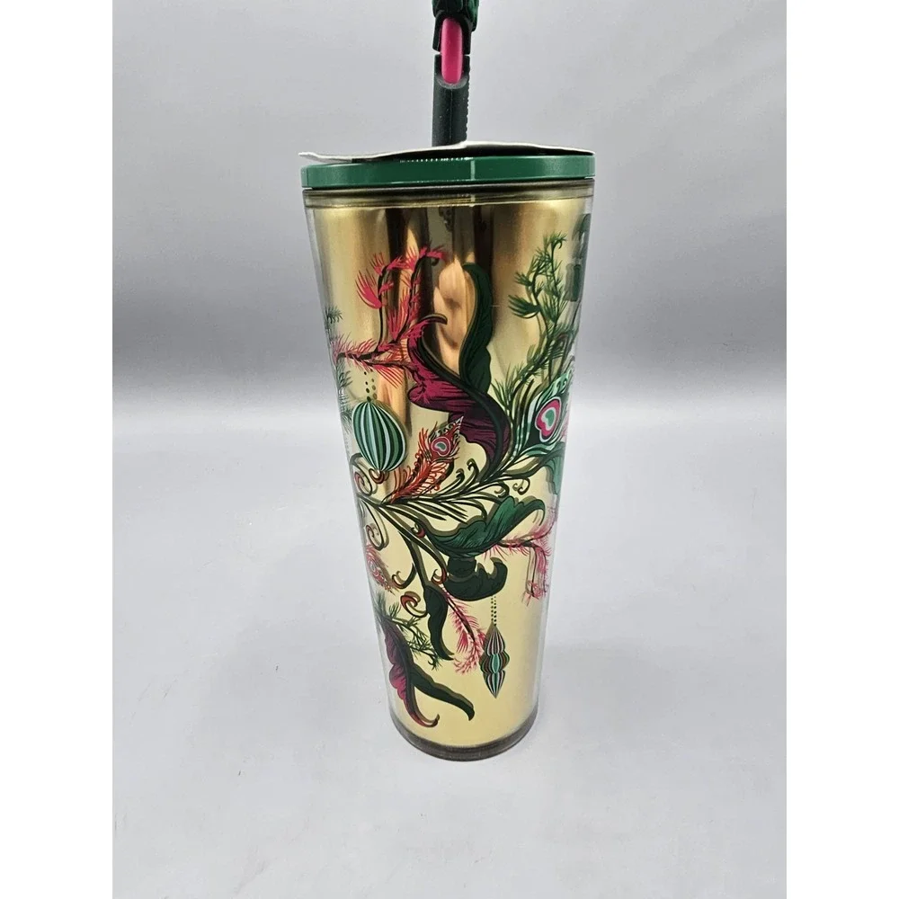 Starbucks 2024 Christmas Reindeer Gold‎ Green (Peacock Collection) Tumbler NWT